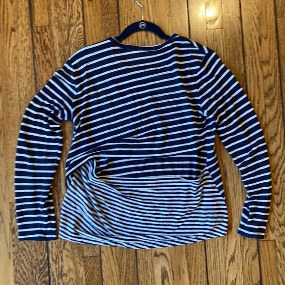 A.L.C. Combo Navy Stripe Open Back Tee Shirt Long Sleeve Linen - Picture 5 of 8